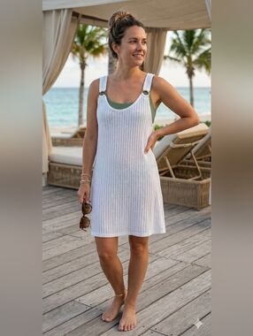 J Valdi White Sleeveless Swim Coverup with Ring-Shoulder Detail